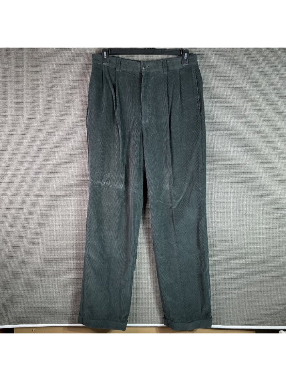 Henry Jacobson Mens Size 34 Green Corduroy Pleated Dress Pants